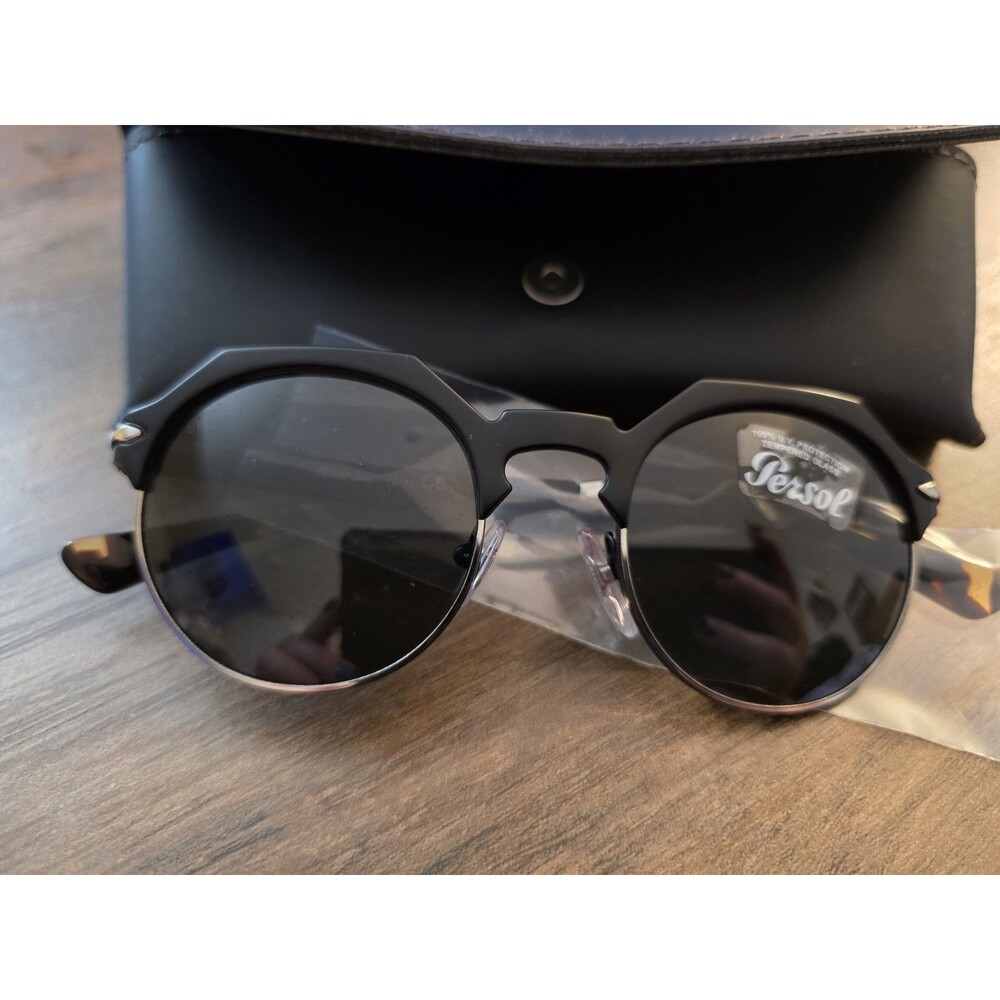 Persol Black Round Sunglasses with Dark Lenses